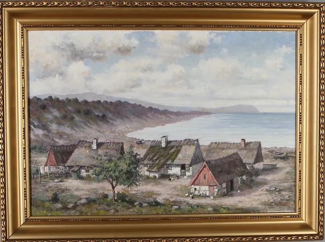 CARL MÅNSSON. Gårdsbild, olja på duk, signerad.