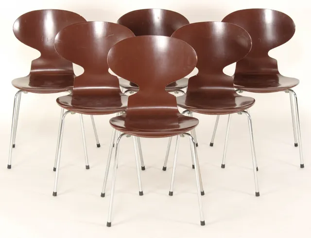 Arne Jacobsen. Set of six chairs, 'The Ant'