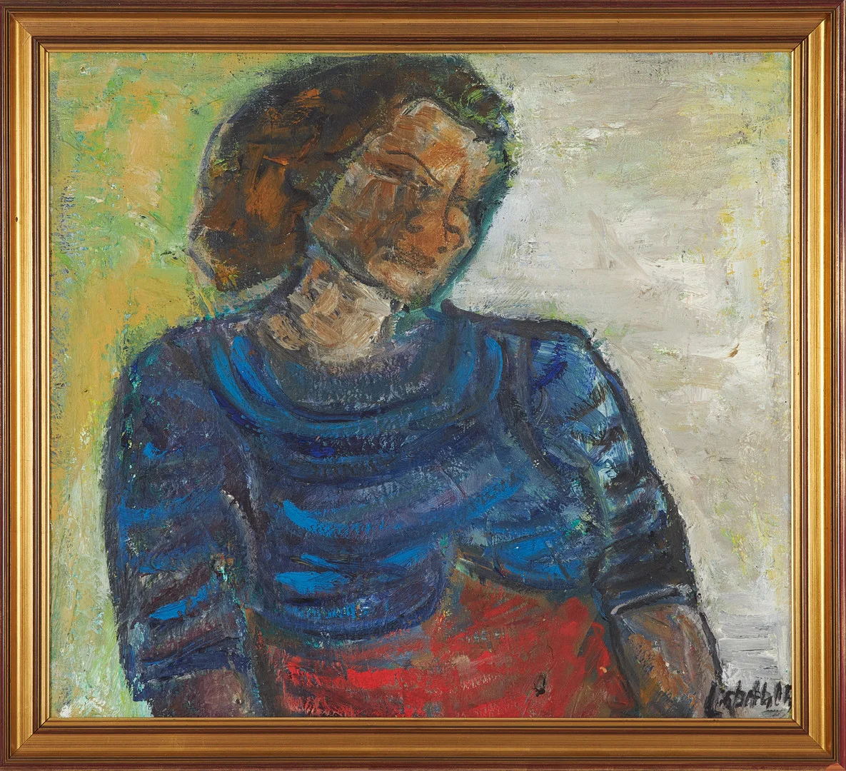 LISBETH LUNDQVIST FORSBERG. Flickstudie", signerad 76, olja på pannå. — Paintings — Stockholms Auktionsverk Sickla