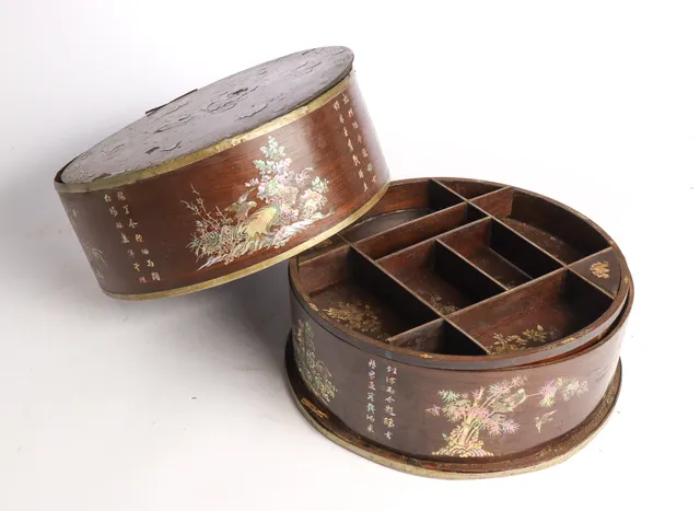 Chinese jewelry or sewing box inlaid with mother of pearl