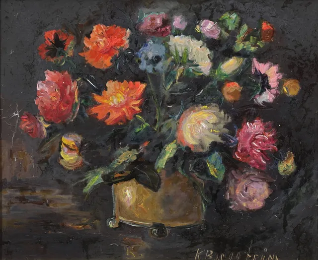 KARIN BORGSTRÖM. Blomsterstilleben, olja på duk, signerad.