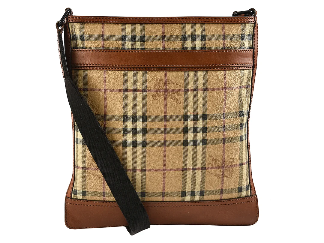 VÄSKA, BURBERRY, rutig canvas, brunt läder, 30x32cm. — Accessoarer/Väskor — Kaplans