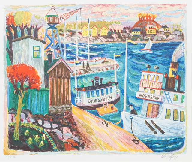 ELIS RYBERG. Motiv från Djurgården, Stockholm, färglitografi, signerad, numrerad 202/360.