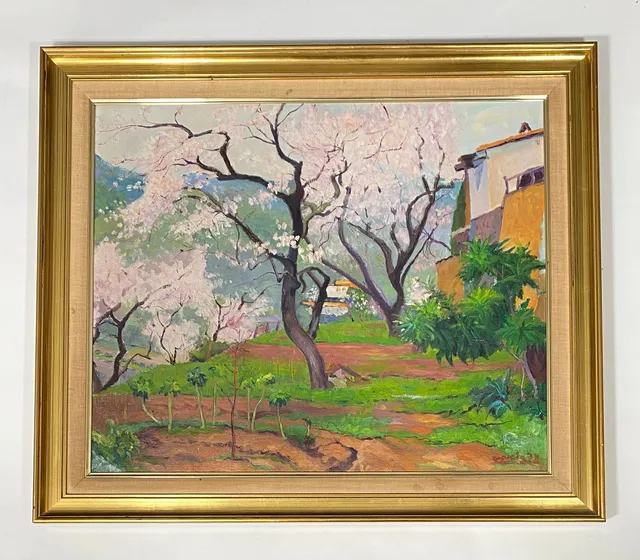 FIRMADO ROQUETA. "AMATLLERS FLORITS, DEIA, 1977". ÓLEO SOBRE LIENZO.