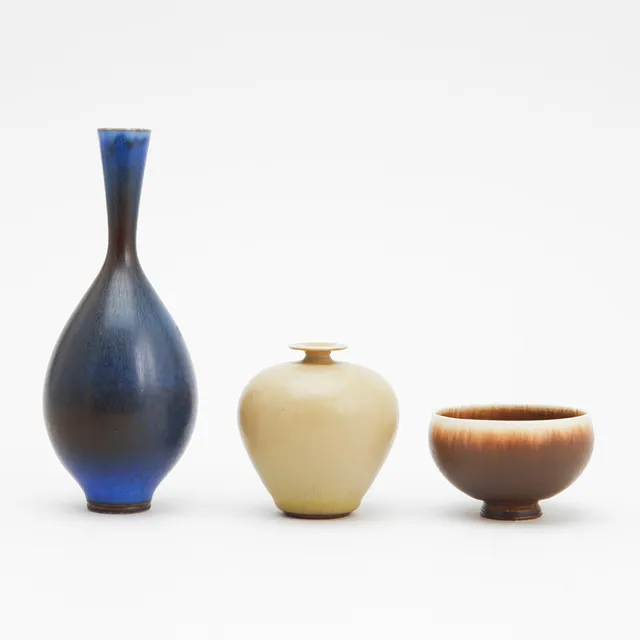 BERNDT FRIBERG. Miniatyrer, 3 st, stengods, Gustavsbergs studio 1959-1970.