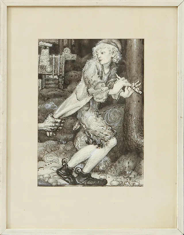 FOLKE GULLBY. Sagoillustration, blandteknik, signerad och daterad 1936.