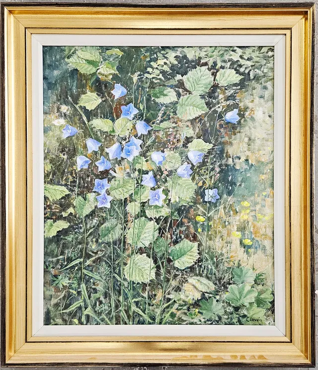 GUNNAR CLOVÉN. Blåklockor. Olja på duk, signerad Clovén.