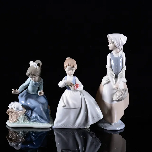 FIGURINER, 3-stycken, porslin, Nao, Spanien.