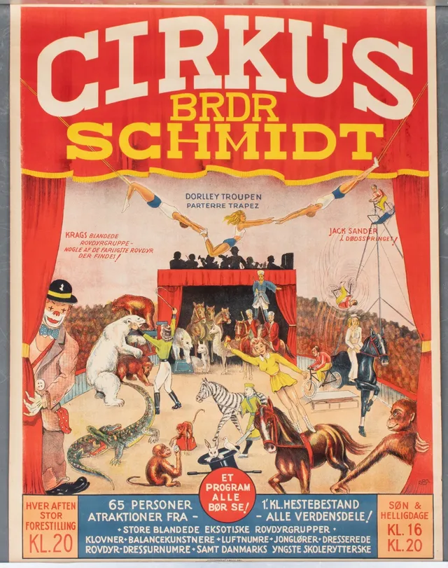 Vintage cirkusplakater, 'Cirkus Brdr. Schmidt' 1930-50'erne (2)