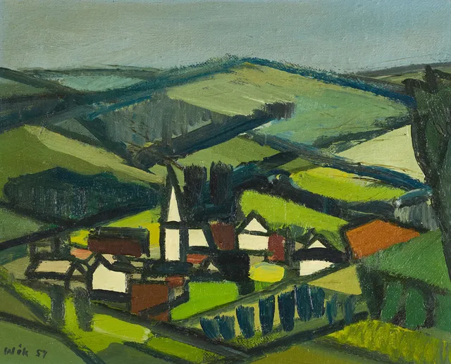 WILHELM WIK (1897-1987). "Berfgsby i Nassan", signerad och daterad Wik -57.