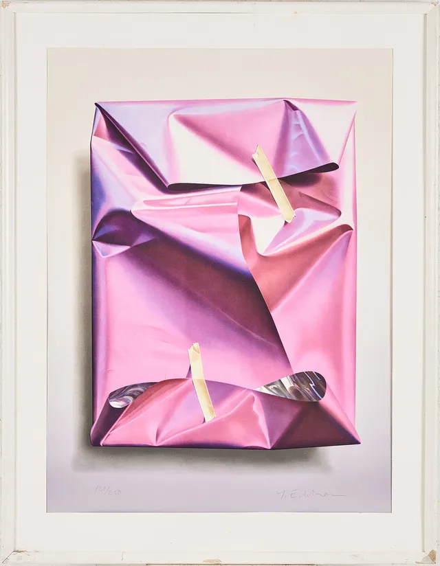YRJÖ EDELMANN. Rosa paket, färglitografi.