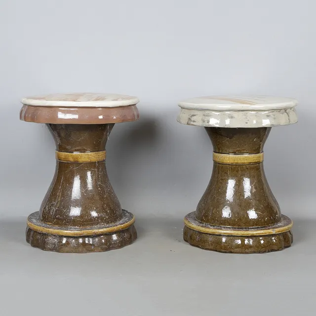TWO LARGE STONEWARE GLAZED JARDENIERE STANDS (2).
