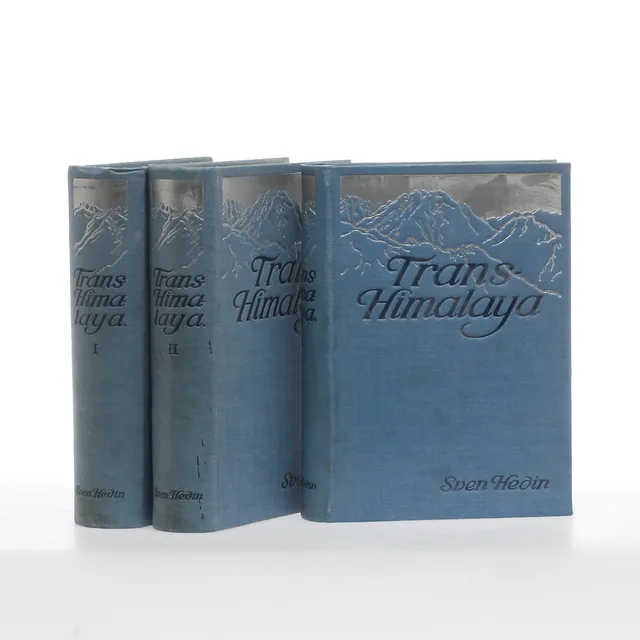 BÖCKER, 3 volymer, "Transhimalaya, upptäckter och äfventyr i Tibet", Del I-III, Sven Hedin, Bonniers Förlag, 1909-1912.