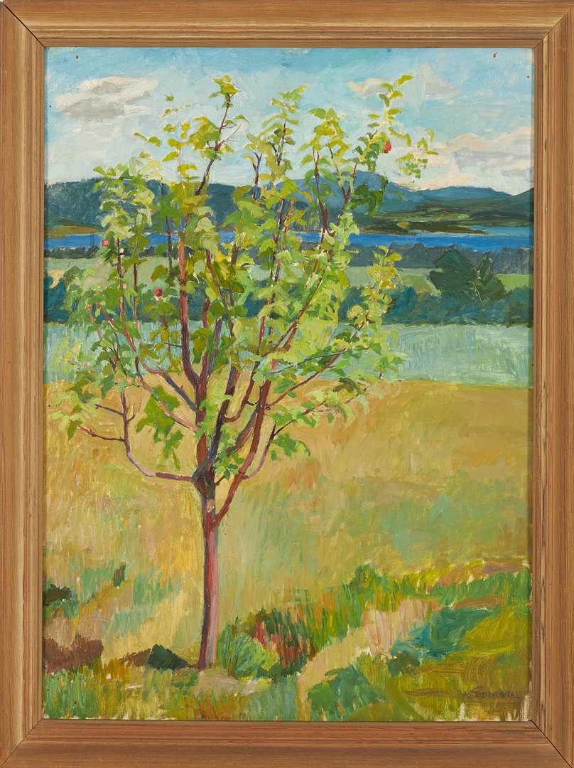 ASTRID MUNTHE DE WOLFE. Landskapsmotiv, olja på pannå, signerad. — Paintings — Stockholms Auktionsverk Sickla
