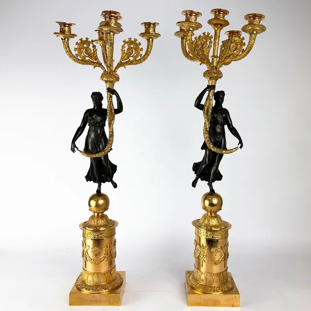 FRENCH EMPIRE STYLE CANDELABRA, A PAIR.
