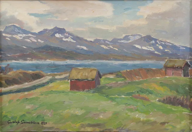 GUSTAF SVENSSON. "Motiv från Fjällnäs, Härjedalen", olja på duk, signerad, daterad 1939.