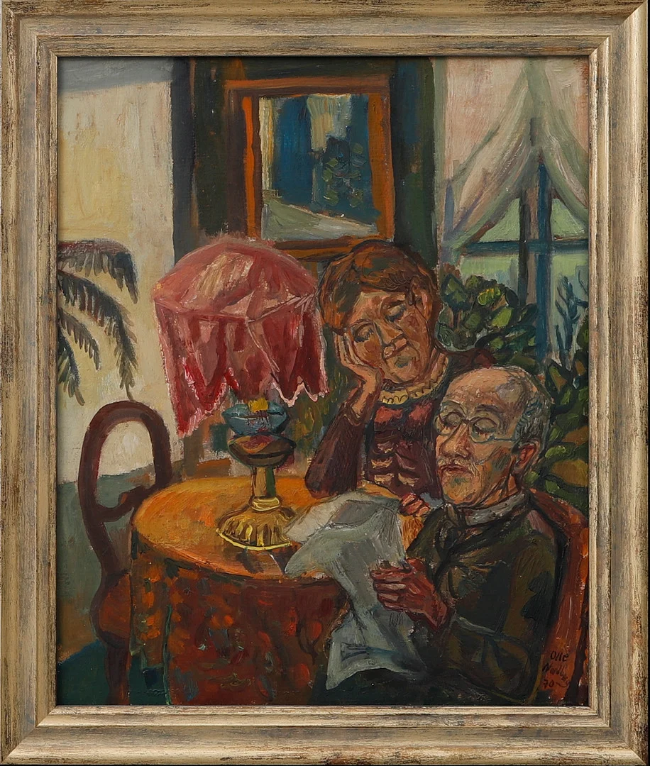 OLLE NORDBERG. Interiör med figurer, olja på pannå, signerad och daterad 70. — Paintings — Göteborgs Auktionsverk