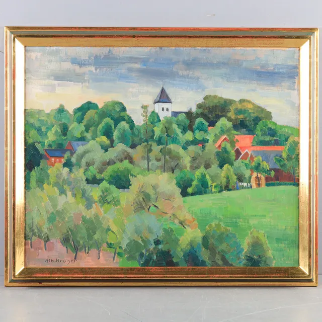 ALBERT KRÜGER. "Försommar", olja på duk.
