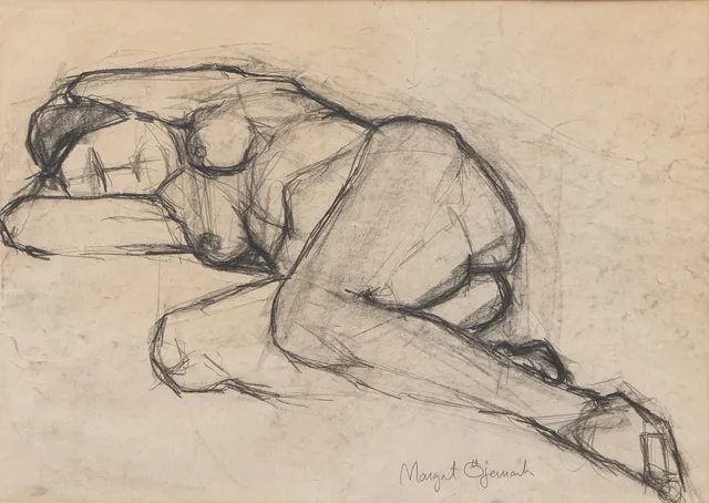 MARGOT ÖJEMARK (1938-2022). Figurkomposition, teckning, signerad.