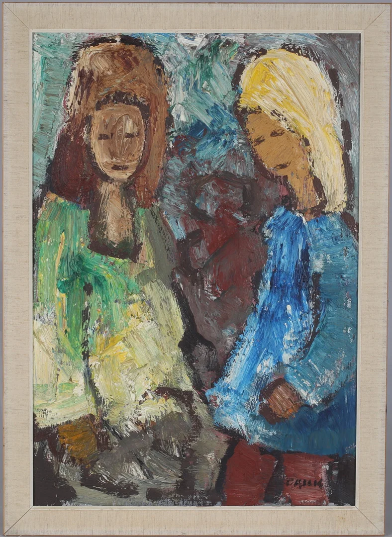 GÖSTA FALCK. Figurkomposition, olja på duk, signerad. — Paintings — Stadsauktion Sundsvall
