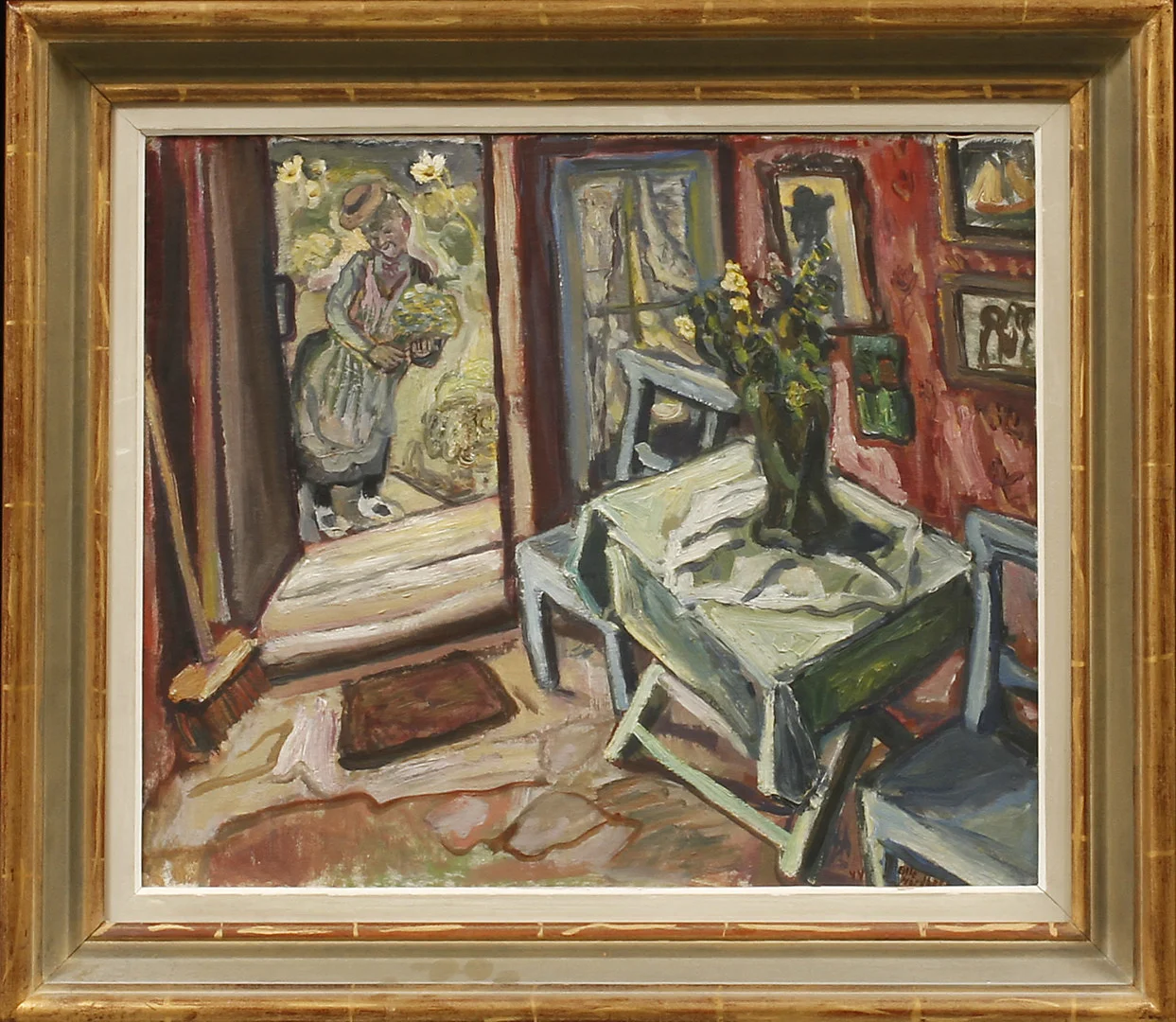 OLLE NORDBERG. Rumsinteriör och figur, olja på pannå, signerad och daterad 44. — Paintings — Göteborgs Auktionsverk