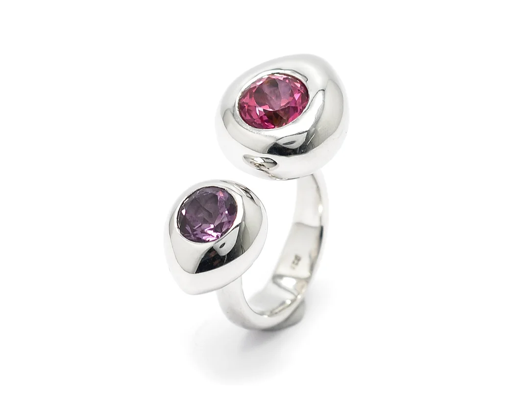 RING, sterlingsilver med ametist och behandlad rosa topas, storlek ca 17 mm, (öppen) — Smycken/Ring — Kaplans