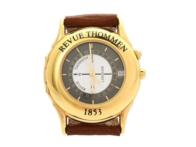 REVUE THOMMEN, Landmark, Boett nr. M-5822001, herrur, 37 mm, doublé (10 micron), quartz, mineralglas, datum, solkompass, läderband, originalspänne, ca 1990.