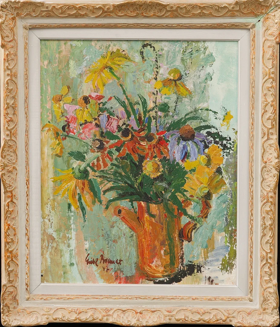 ERIK BRANDT. "Blommor", olja på pannå, signerad och daterad 47. — Paintings — Göteborgs Auktionsverk