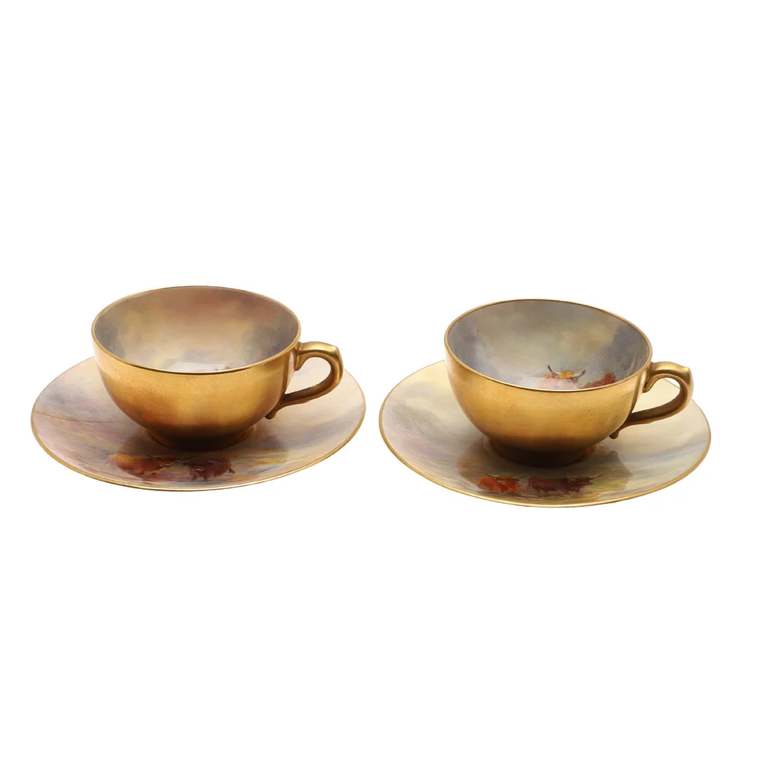 A PAIR OF HANDPAINTED ROYAL WORCESTER CABINET CUPS BY HARRY STINTON. — European — Lawrences Auctioneers