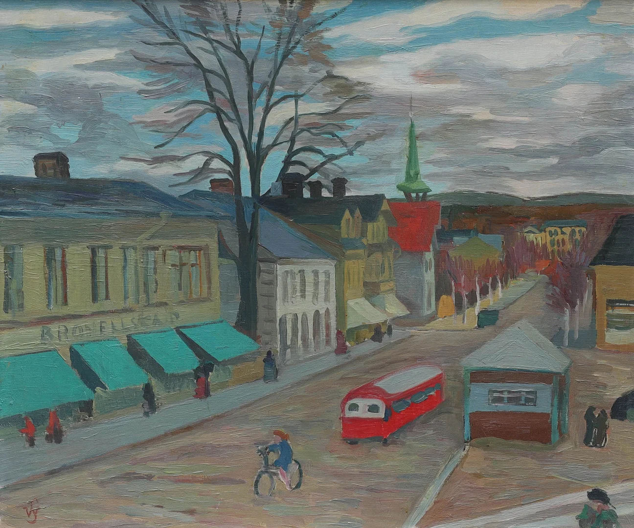 SVEN WESTMAN. olja på pannå, "Filipstad", monogramsignerad SW, a tergo daterad 1948. — Paintings — Auktionsmagasinet Vänersborg