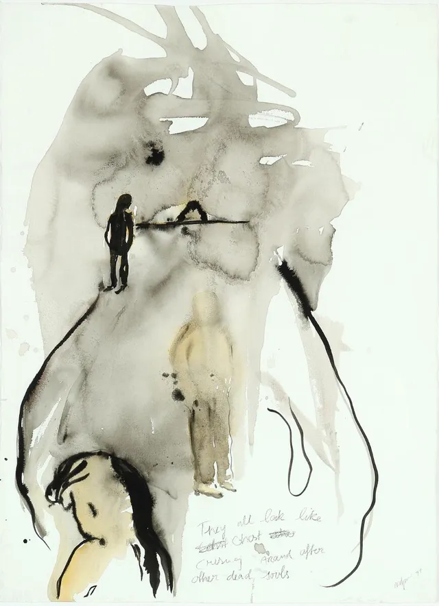 Untitled. Signed Bjarne Melgaard 97. Mixed media on paper. Sheet size 77×56 cm.
