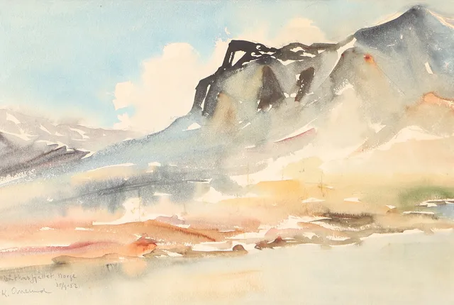 KNUT ANERUD. Båthusfjället Norge, akvarell, signerad -52.