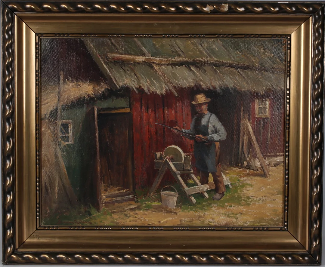 SEVERIN NILSSON. Gårdsmotiv, olja på duk, signerad. — Paintings — Stadsauktion Sundsvall