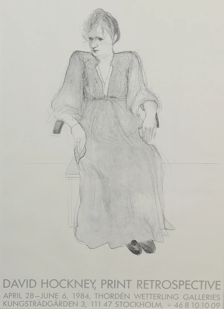 DAVID HOCKNEY. Efter. Utställningsaffisch, "Celia", Stockholm, 1984. — Engravings & Prints — Ekenbergs Auktioner