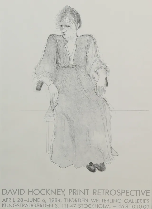 DAVID HOCKNEY. Efter. Utställningsaffisch, "Celia", Stockholm, 1984.