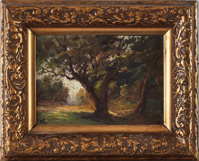 DAGNY SCHÖNBERG (1908-1997). Motiv från Djurgården, olja på pannå, monogramsignerad.