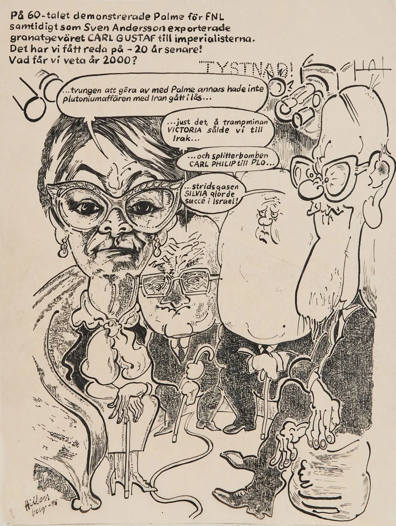 LARS HILLERSBERG. Satir, signerad och daterad -88, tusch på papper. — Drawings — Stockholms Auktionsverk Magasin 5