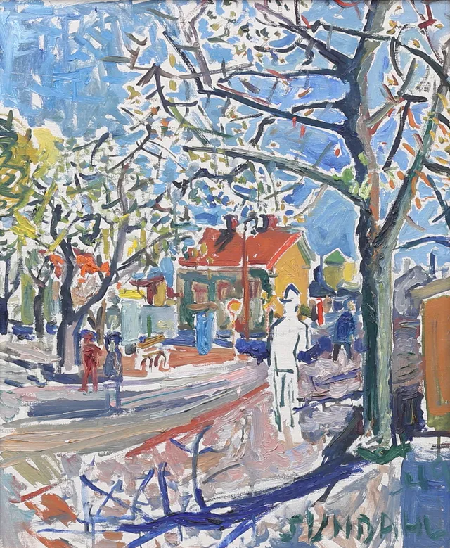 STEN LINDAHL. Olja på duk, "Kärleksparken", signerad.
