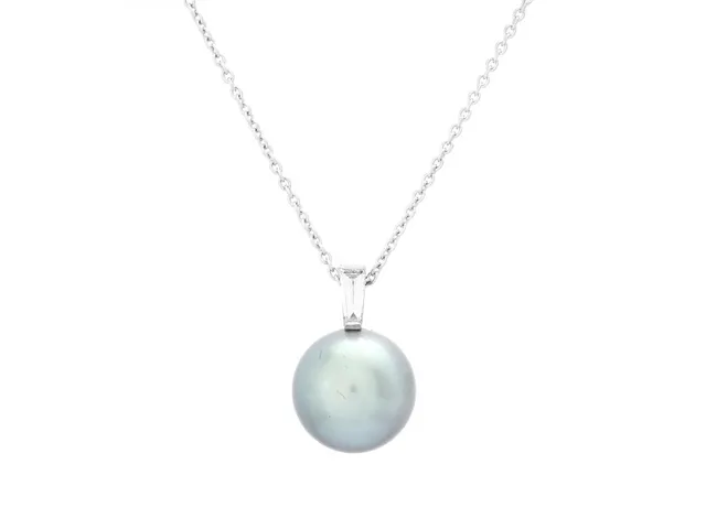 HÄNGE MED KEDJA, 18K vitguld, Tahitipärla ca 9 mm, trapetsslipad diamant 0,08 ct, ca TW/VS, längd 41 cm, vikt 2,8g.