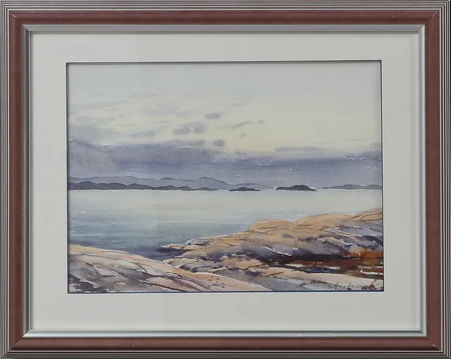 SARO ARATOUN. "Moln över Tjörn", akvarell, signerad.