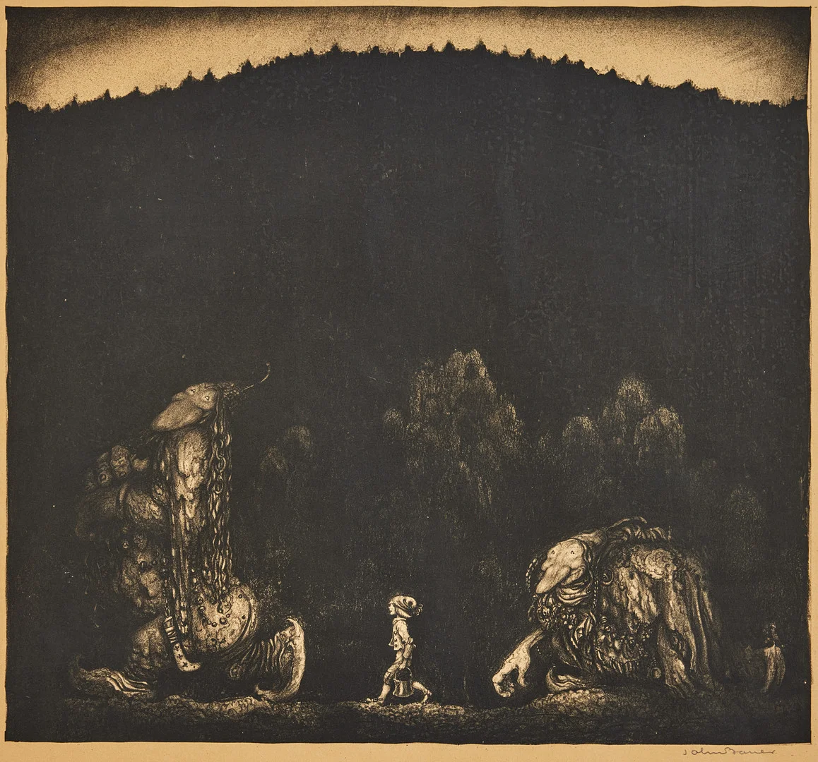 JOHN BAUER. Två troll och en pojke. — Engravings & Prints — Stockholms Auktionsverk Fine Art