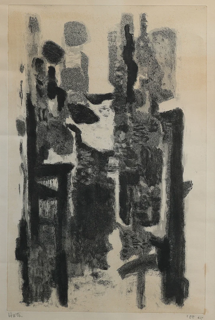 FELIX HATZ. ETSNING, ABSTRAKT KOMPOSITION, SIGNERAD, TRYCKT I 100 EX. — Engravings & Prints — Crafoord Auktioner Lund