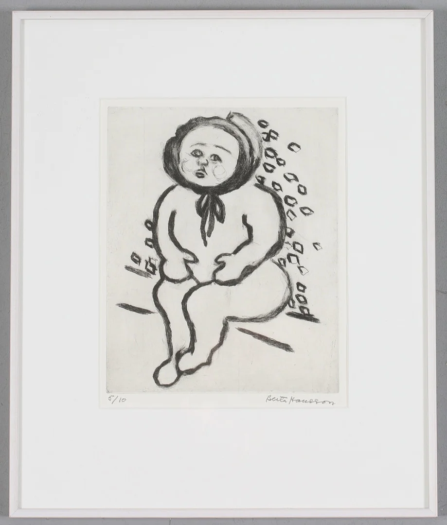 BERTA HANSSON. Barnporträtt, etsning signerad och numrerad 5/10. — Engravings & Prints — Stadsauktion Sundsvall