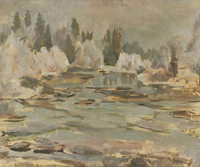 FRITZ HOLMER (1906-1967). Landskap, sittande modell, olja på pannå.