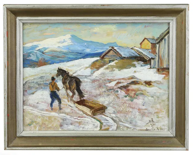 ACKE ÅSLUND. Olja på pannå, Åreskutan, signerad, daterad 1935.