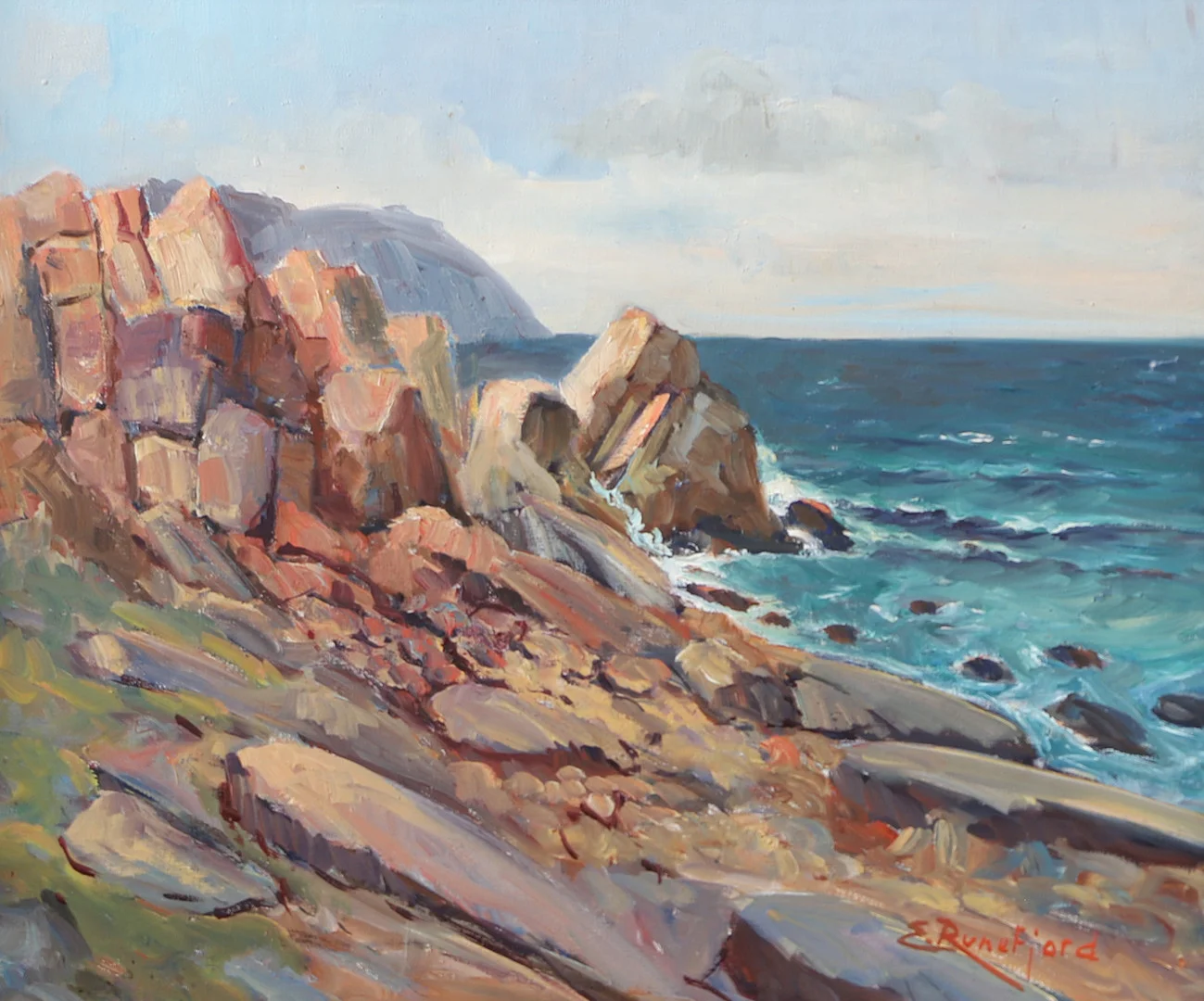 EMIL RUNEFJORD. "Klippor vid Arild", olja på duk, signerad E. Runefjord. — Paintings — Helsingborgs Auktionskammare