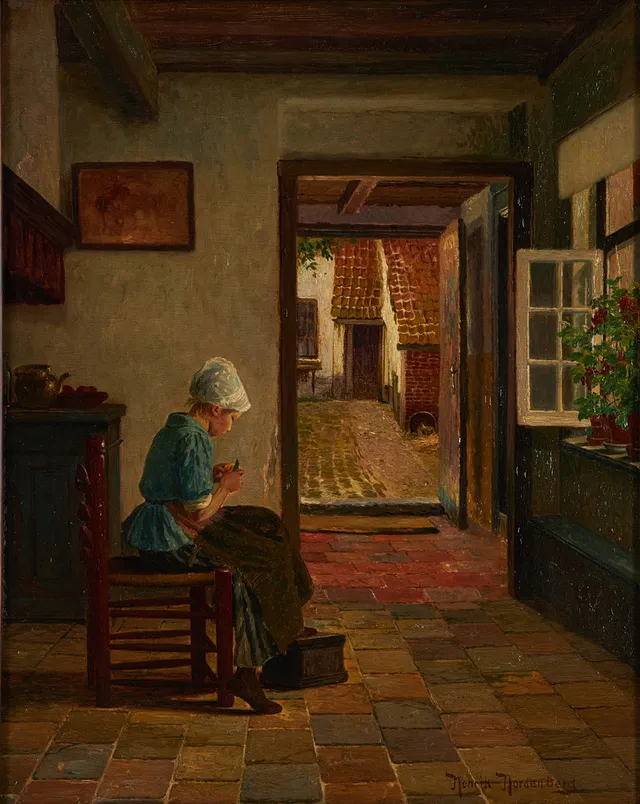 HENRIK NORDENBERG (1857-1928). Interiör med flicka.