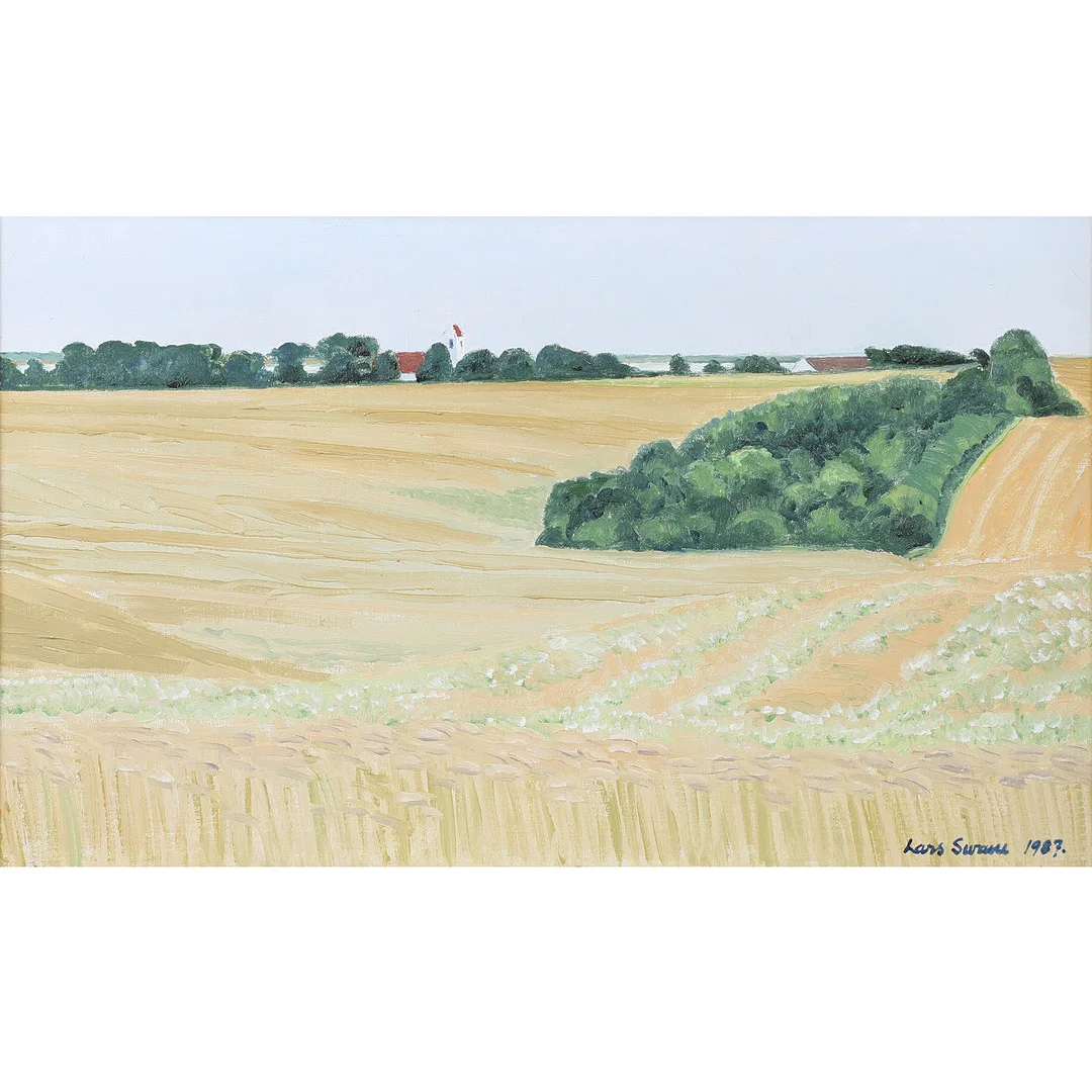 LARS SWANE (1913-2002). Marklandskab, olie på lærred, 1987. — Paintings — Bidstrup Auktioner
