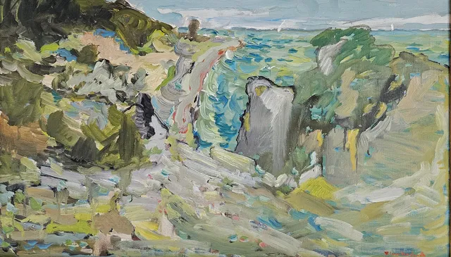 STURE HAGLUNDH. Utsikt, Gotland. Olja på duk, signerad Sture Haglundh.