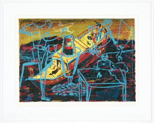Untitled. Signed J. Birkemose, II. Lithograph in colours. Visible size 43×59 cm.